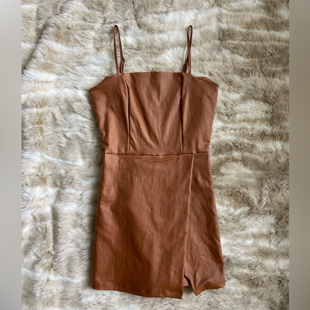 Brown pleather romper